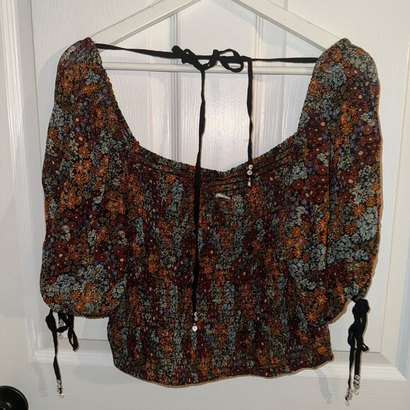 Free People BNWT New with tags size M Medium smocked puff sleeve crop top blouse - Picture 8 of 9